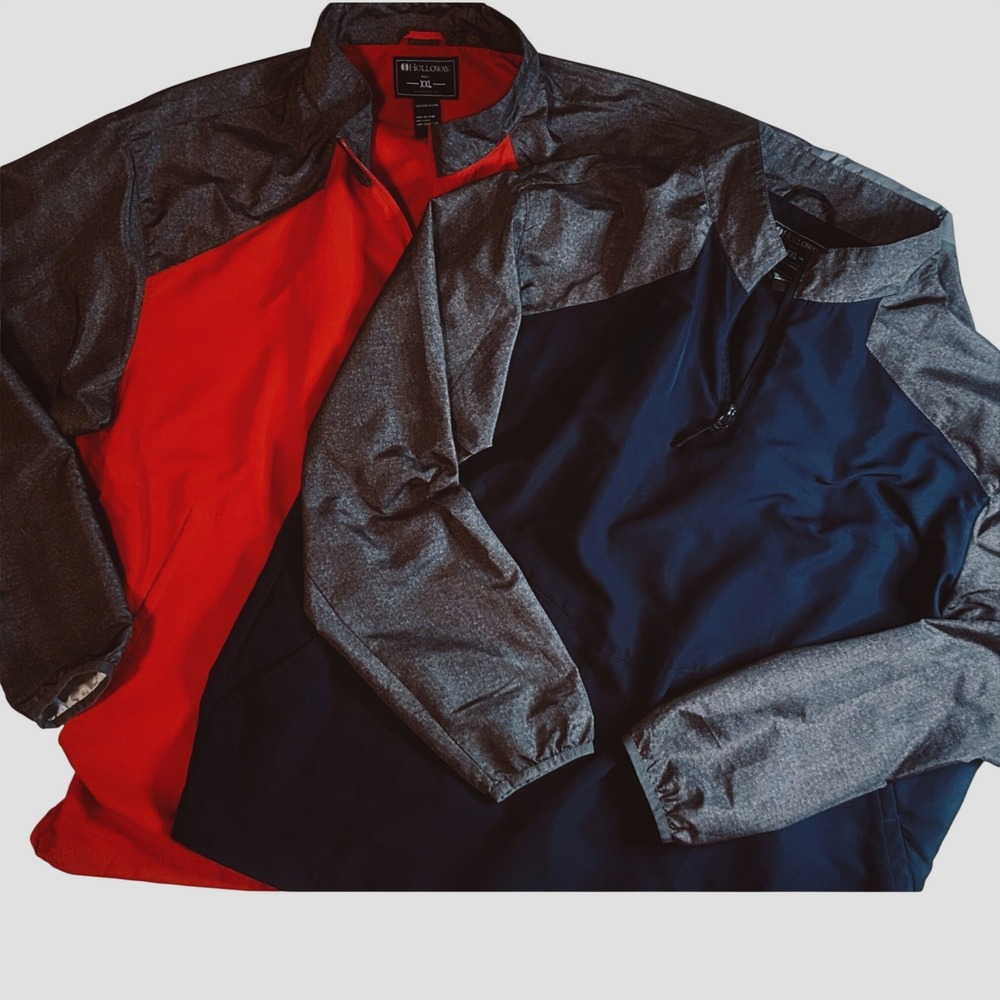 Lot 2 Holloway Mens XXL Quarter Zip Pullover Windbreaker Jackets Red Navy Gray